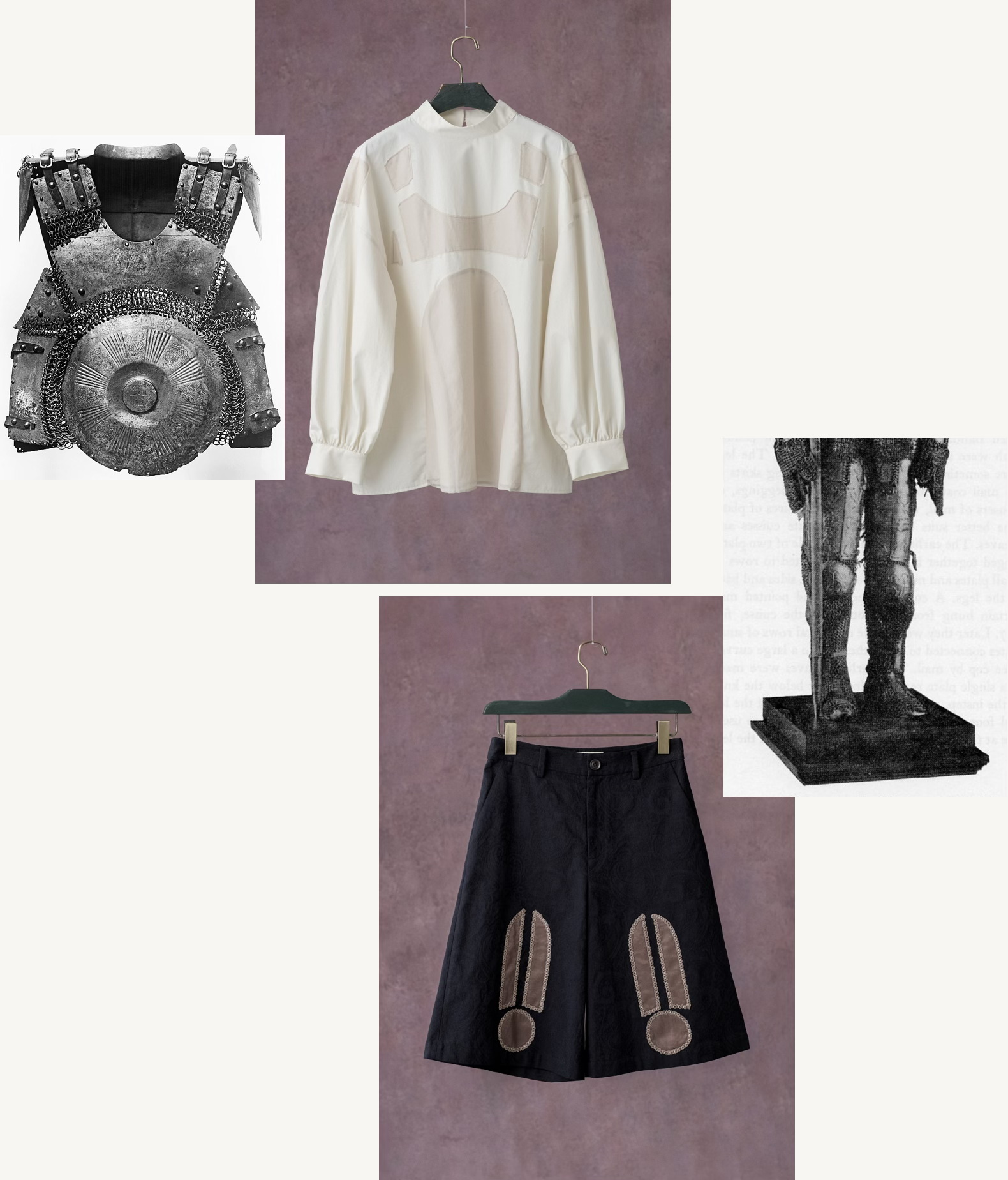 Between Acts mirror armour & tasset research and garment collage