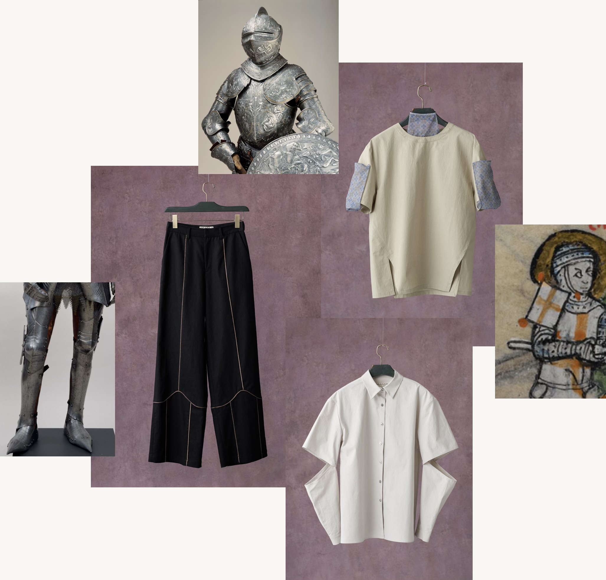 Between Acts plate armour research and garment collage